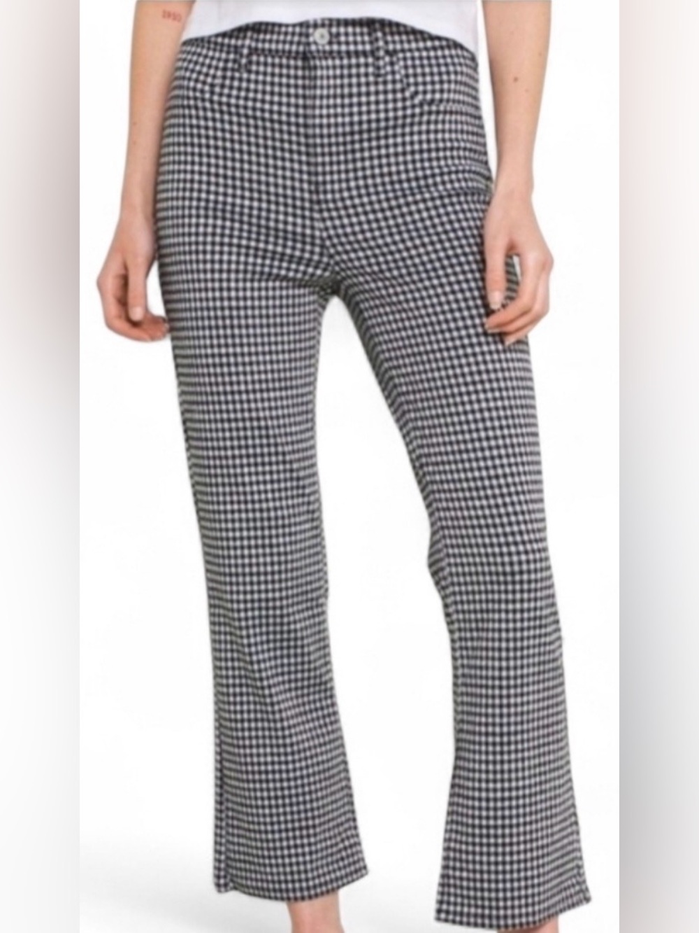 American Eagle Size 10 Long Black White Gingham Bootcut Stretch Pants